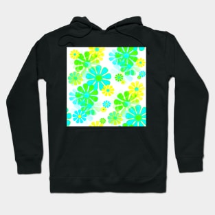 60's Retro Groovy Mod Flowers in Blue, Green and Yellow Hoodie